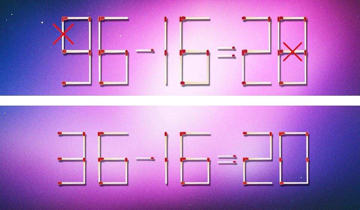 Eşitliğin doğru olması için 2 eşleşmenin üzerini çizmeniz gerekir: dahiler için bir bulmaca
